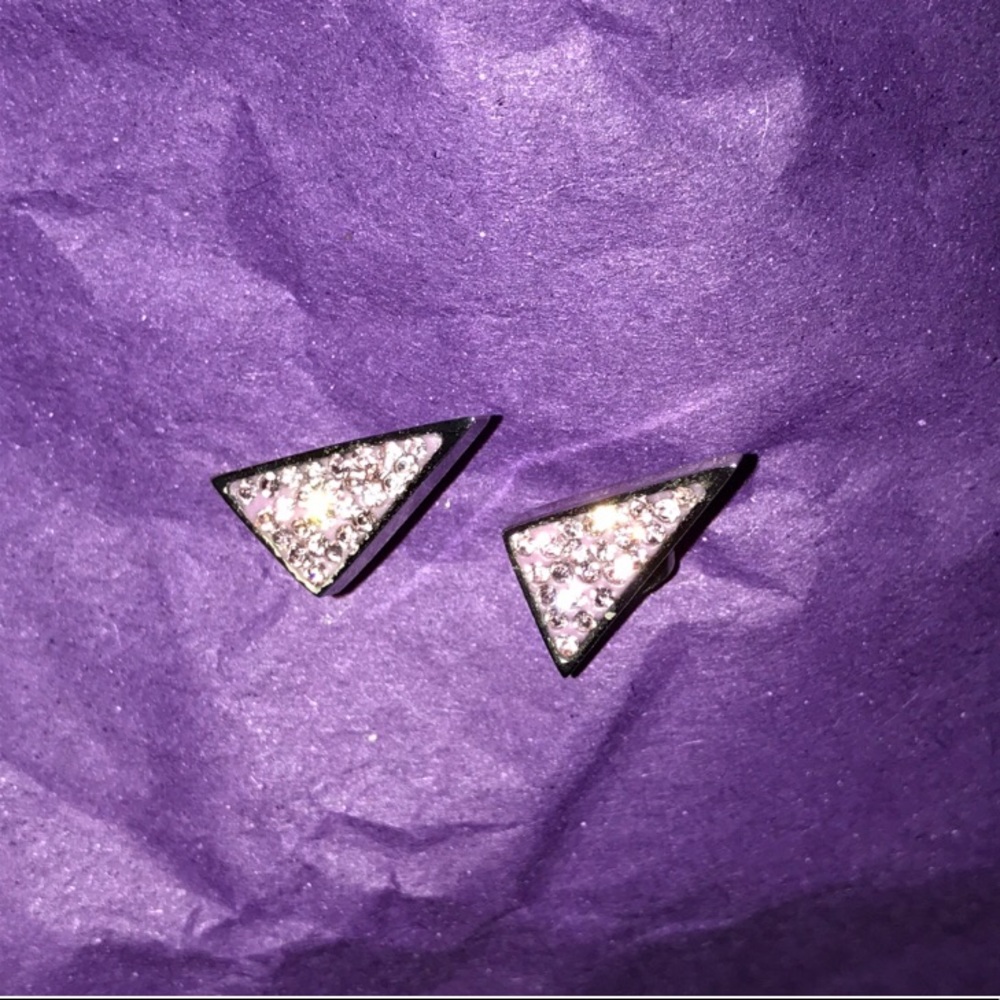 Silver toned triangle earrings with clear stones - Picture 5 of 5